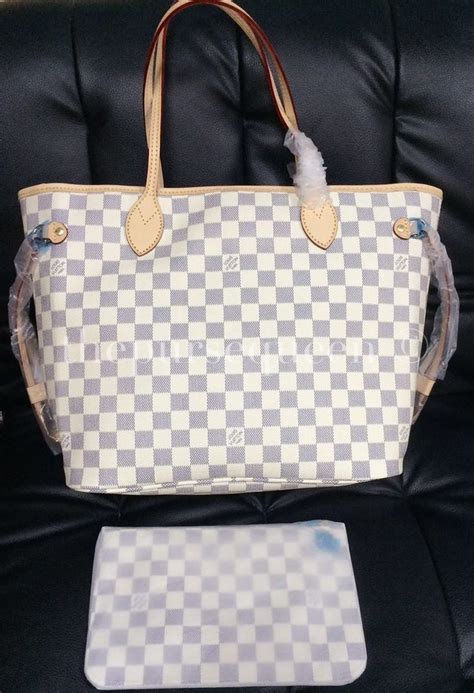 authentic vs fake lv damier azur neverfull mm|louis vuitton Neverfull false.